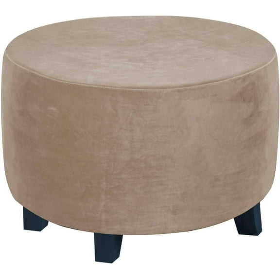 SEase Round Velvet Ottoman Slipcover Covers Footstool Protector Covers Storage Stool Ottoman Covers Stretch with Elastic Bottom 20-23in Taupe