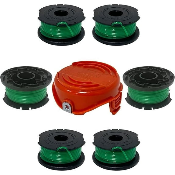 SF-080 String Trimmer Spool Line Replacement for Black and Decker GH3000, LST540, LST540B, GH3000BM String Trimmer 6PC SF-080-BKP Spool + 1PC 90583594N Cap
