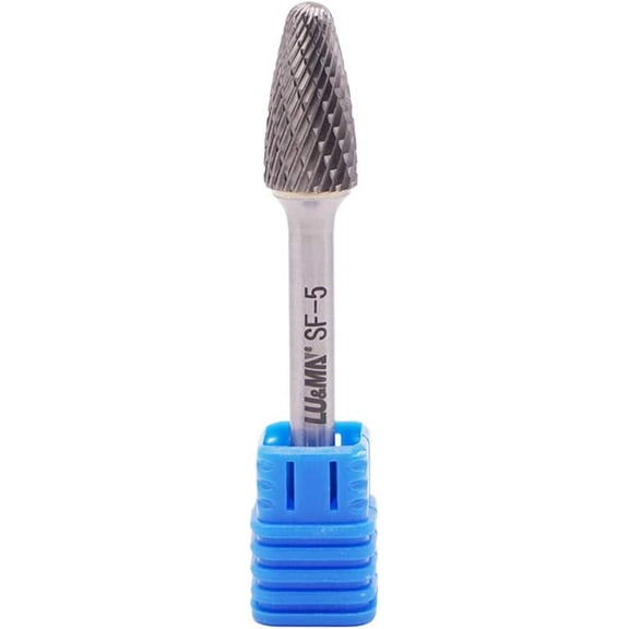SF-5 Tungsten Carbide Burr Tree Shape Radius End Double Cut Rotary Burr File (1/2” Cutter Dia X 1”Cutter Length) with 1/4'' Shank, by LU&MN