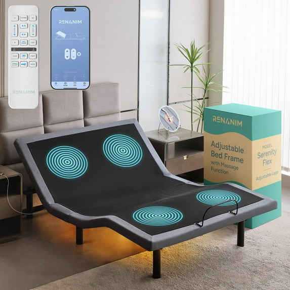 SF Adjustable Bed Frame with Massage - Queen Adjustable Bed Only, USB Ports, UnderBed Light Zero Gravity Electric Base