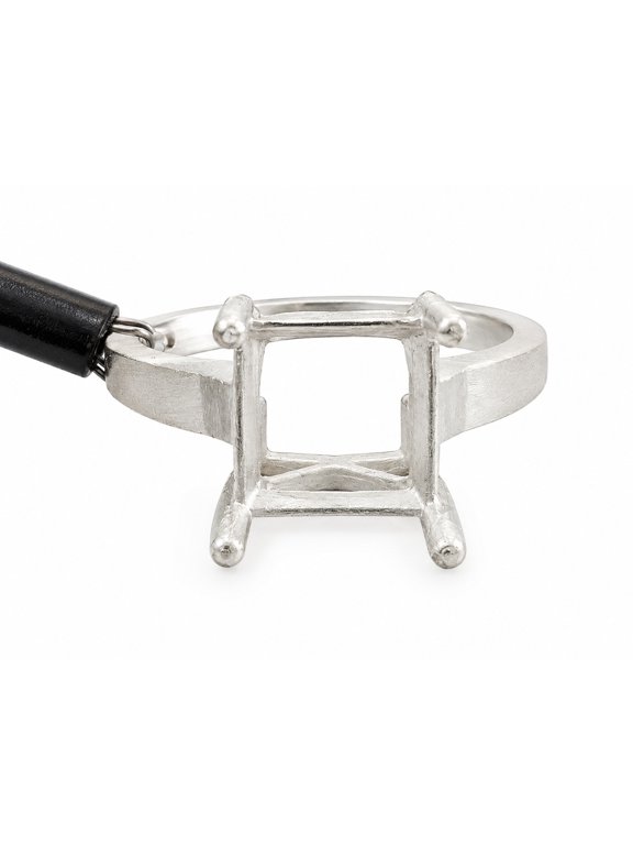 925 Sterling Silver Semi Mount Ring Setting Blank Square Princess Cut Prong DIY Custom Gemstone Ring Silver 7.5