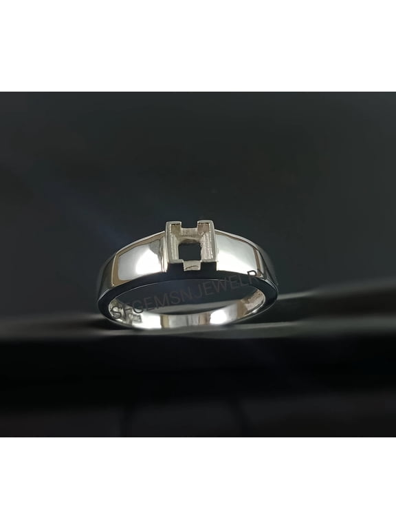 925 Sterling Silver Semi Mount Ring for 4x4mm Square Stone, Bezel Setting Blank Ring, Men's Custom Gemstone Ring Silver 10.5