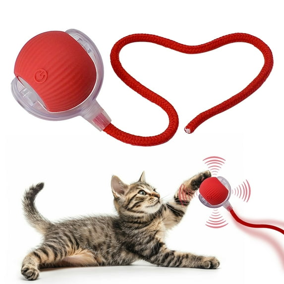 SF Interactive Cat Dog Toy Ball: Indoor Small Automatic Moving Smart Rolling Fun Pet Game with Led Light and String Tail for Motion Activated, Cute Kitten Puppy Present, Exercise Wheel Supplies (Pink)