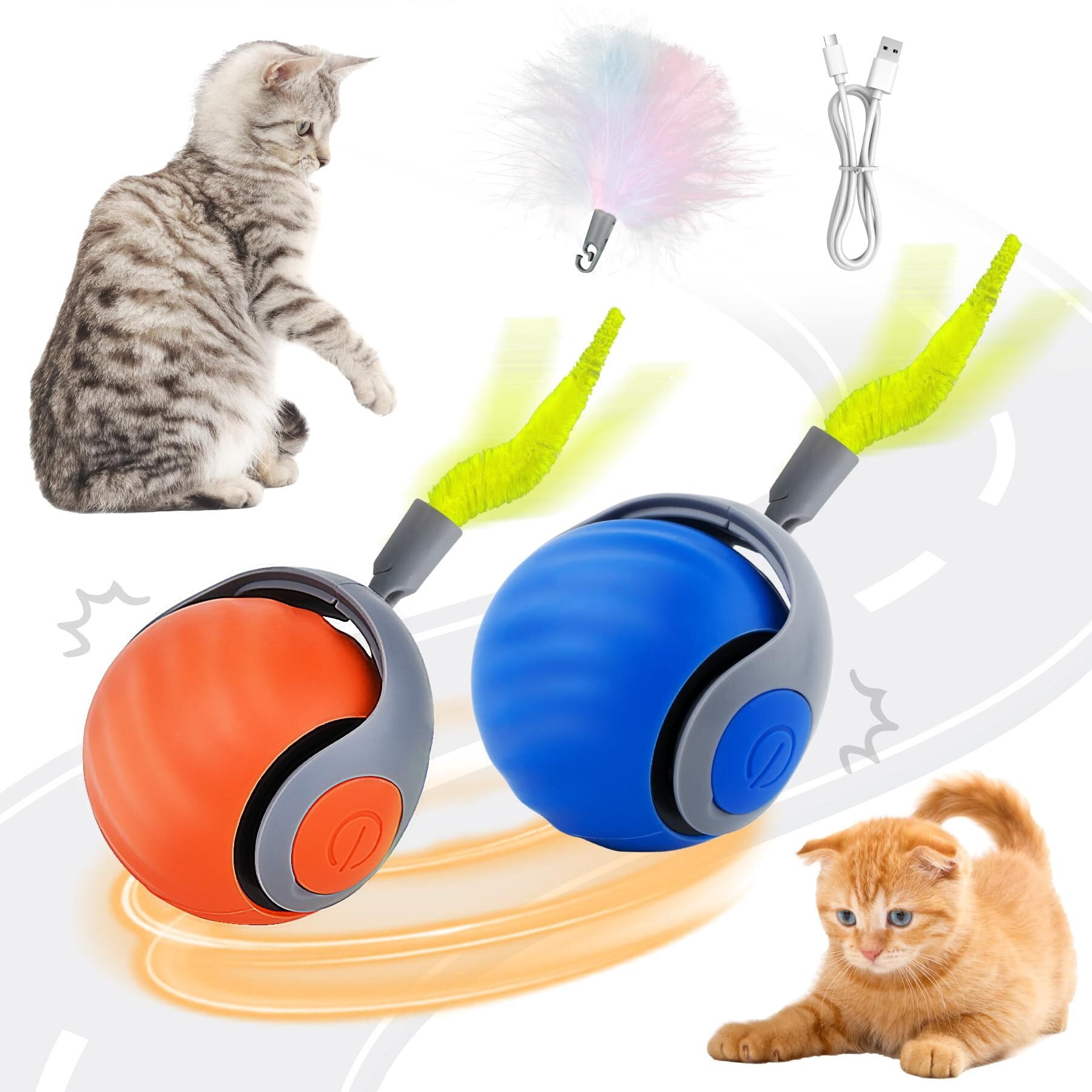 Jouet Chat Interactif Furalia Speedy Tail 2.0 - Balle Automatique Rechargeable USB