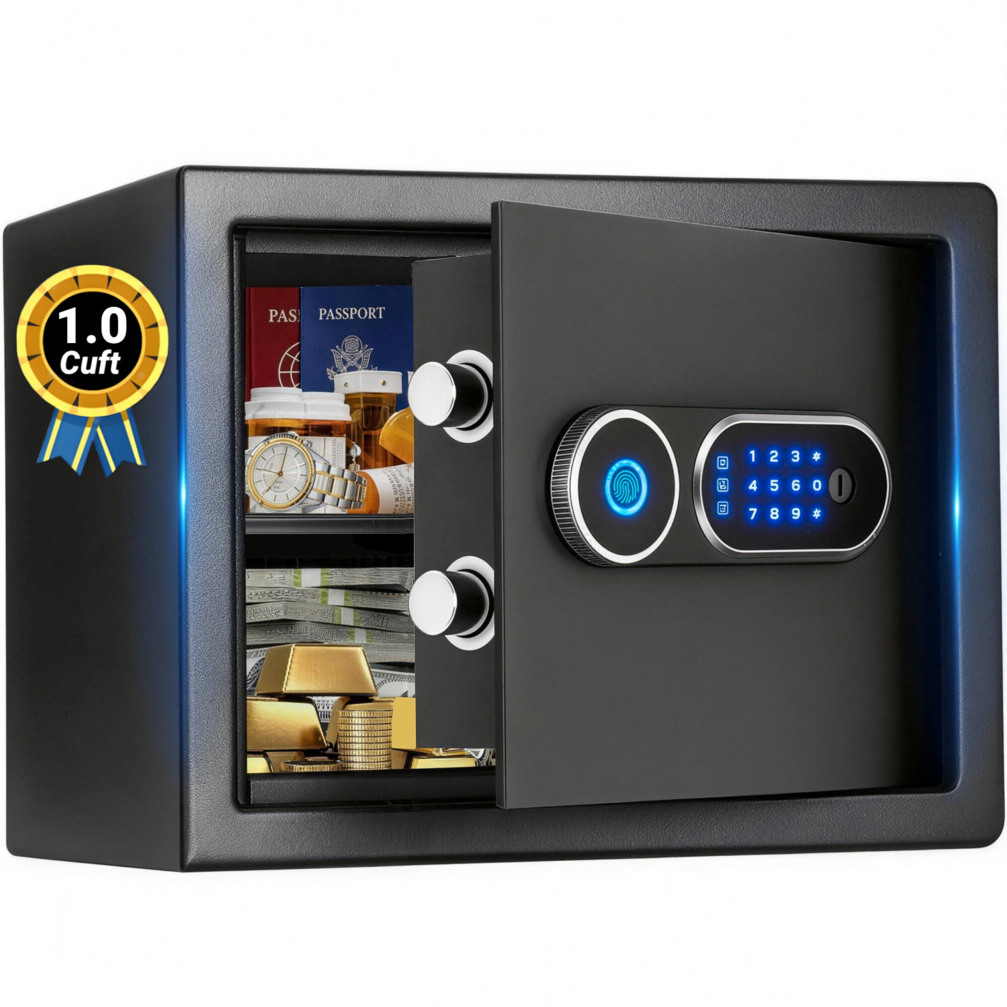 Safe Box,Blacksmith 1.0 Cuft Biometric Safe Lock Box with Removable Shelf and Fingerprint,Code,Keys Quick Unlock,Security Money Safe Lock Cabinet,Black