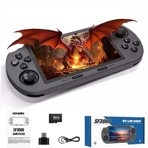 SF3000 4.5-Inch IPS Handheld Gaming Console with 20000+ Retro Games, 14 Emulators, Phone Emergency Charging & Multimedia Playback for Portable Entertainment