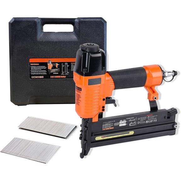 SF5040 Pneumatic Brad Nailer - 18 Gauge 2-in-1 Air & Stapler, Lightweight , Ideal for Woodworking, DIY Projects, Includes Case (Air Compressor Required)