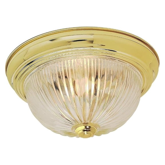 SF76/093 Three Light Flush Mount, Polished Brass/Clear Ribbed Glass