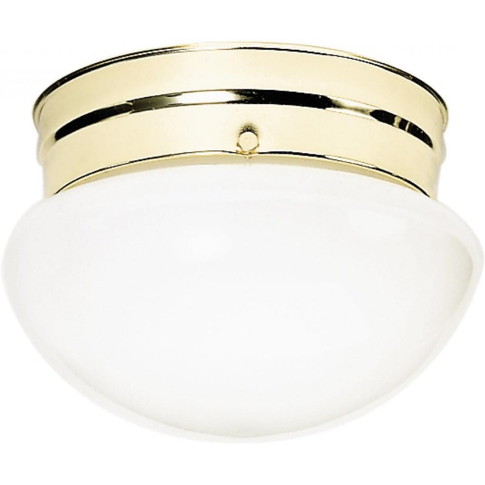 Polished Brass 2-Light Flush Mount with White Mushroom Glass