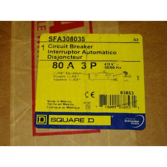Square D SFA3080 3 Pole 80 Amp 480v Circuit Breaker SFA