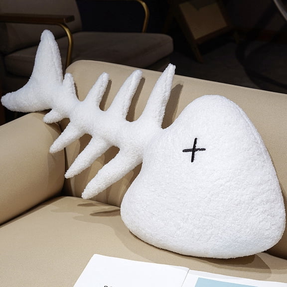 SFASYELY 17.7" Fish Skeleton Accent Pillow Creative Bone Shaped Decorative Cushion Sherpa Novelty Throw Pillow for Sofa Bed Couch Living Room Decor