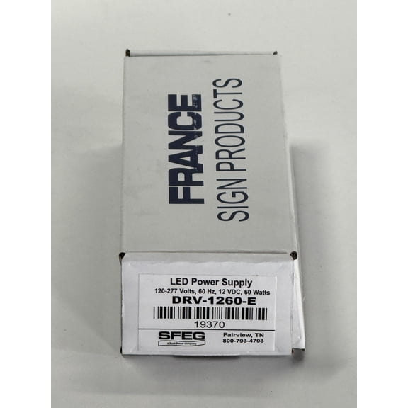 SFEG LED Power Supply DRV-1260-E 120-277 Volts 60 Hz 12 VDC 60 Watts