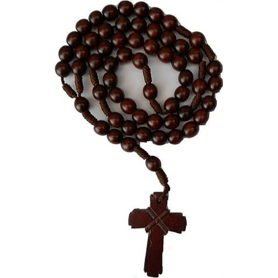 SFI Rosary Wood Rope and Cross Brown 17.5"
