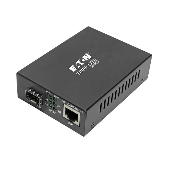 Tripp Lite N785-P01-SFP Gigabit SFP Fiber to Ethernet Extender with PoE+, Black