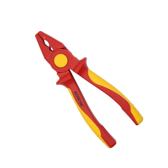 SFREYA F802608 Insulating Plastic Flat Pliers, VDE Certified 1000V Live Wire Work, Ergonomic Non-Slip Handle, European & US Standard Professional Electrician Insulated Flat Nose Pliers