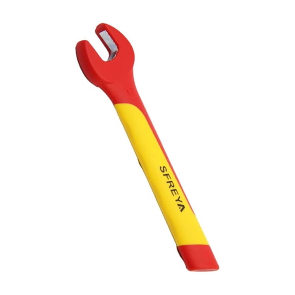 SFREYA F804219 Double-Color Insulated Injection-Molded Open-End Wrench, VDE Certified 1000V Live Wire Use, Ergonomic Grip, European & US Standard Professional Electrician Insulated Spanner