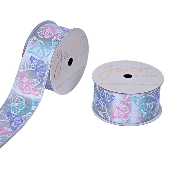 Gwen Studios 1.5 Inch Lilac Butterfly Satin Ribbon, 3 Yards