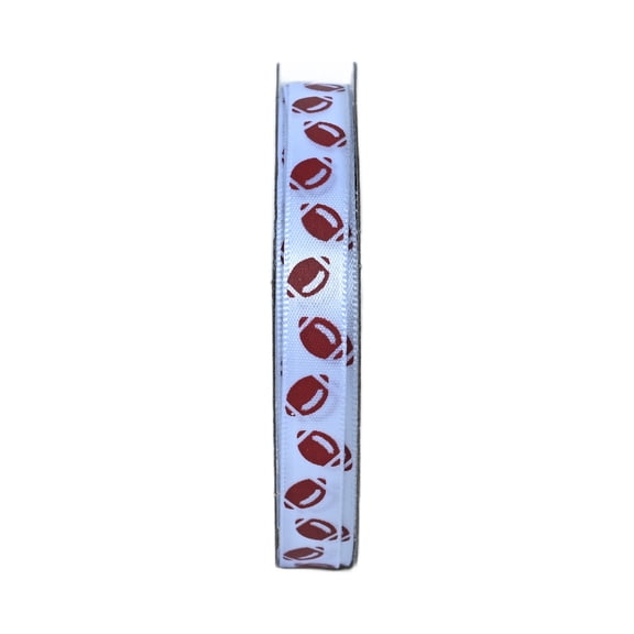 Gwen Studios 3/8" Footballs on White Satin Ribbon, 3 Yards