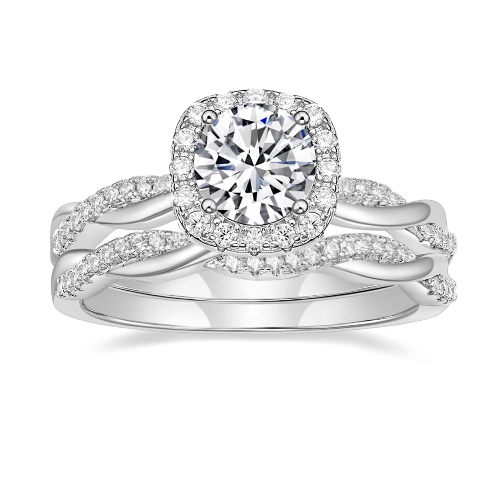 SFTING 1.2ct Wedding Rings for Women Bridal Ring Sets Round Cut AAAAA CZ Halo Twisting Pave Size 9