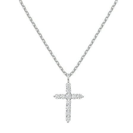SFTING 14K Gold Plated Zirconia Silver Cross Faith Pendant Necklace for Women with 925 Silver
