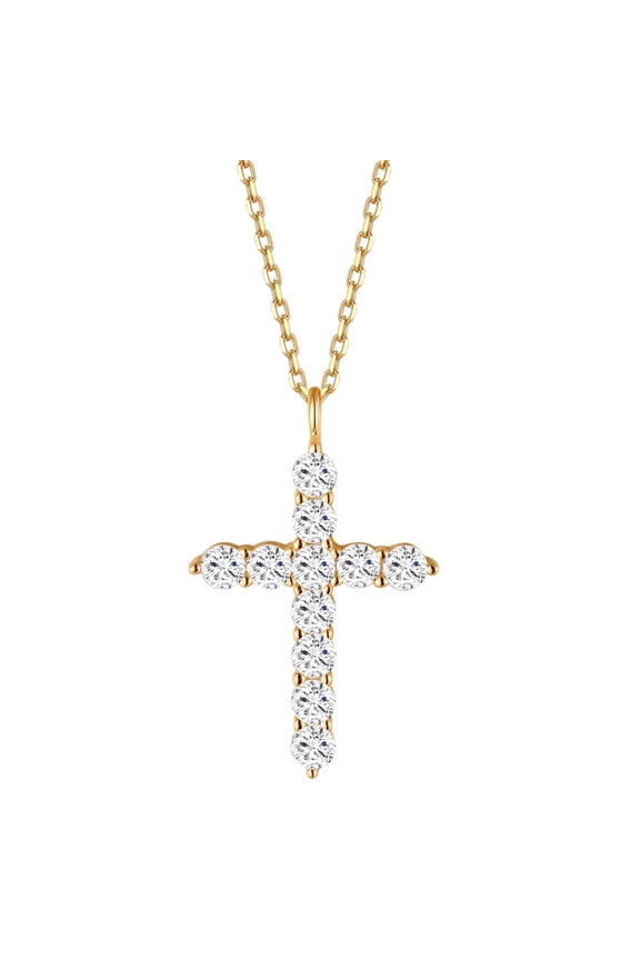 14K White Gold Plated Zirconia Gold Cross Faith Pendant Necklace for Women with 925 Silver