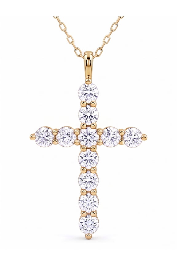 14K White Gold Plated Zirconia Gold Cross Faith Pendant Necklace for Women with 925 Silver