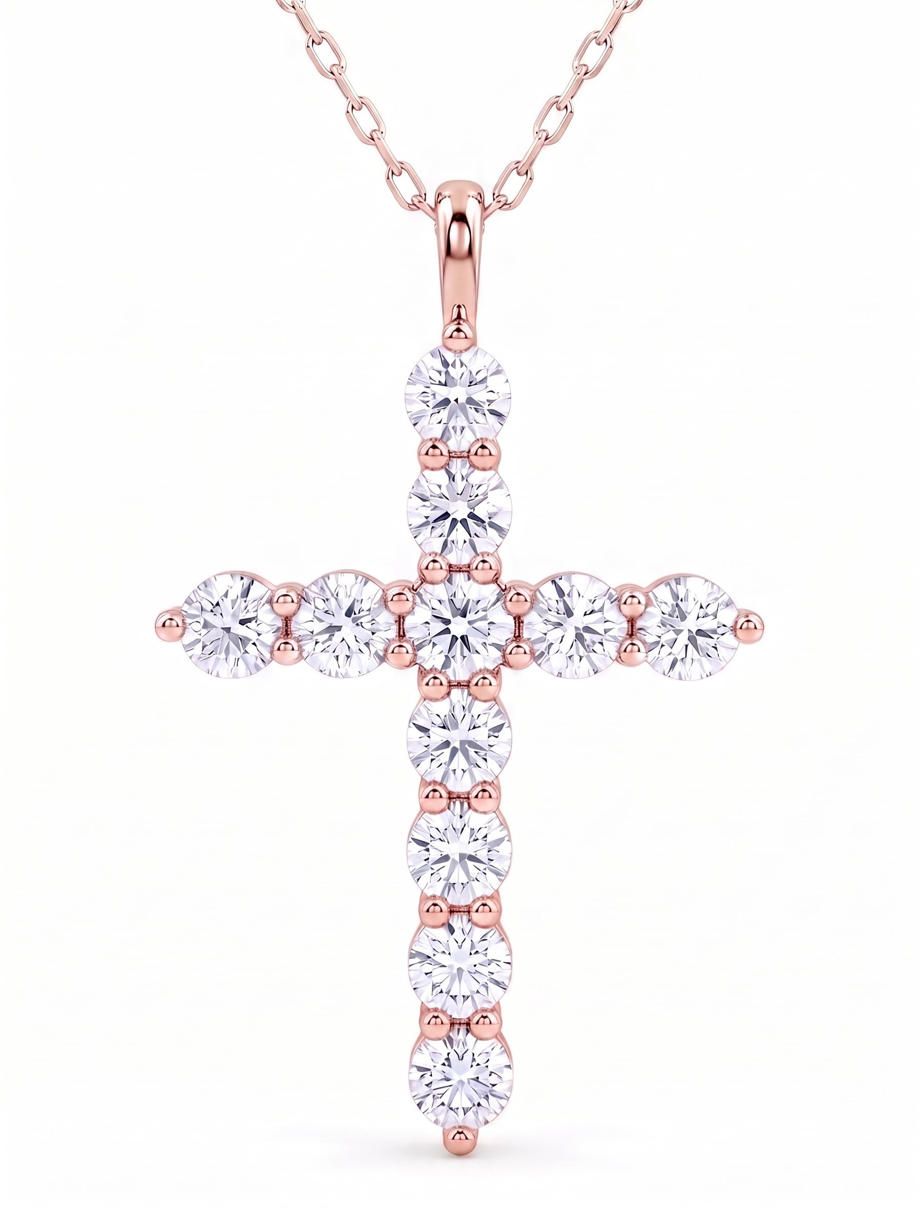 SFTING 14K White Gold Plated Zirconia Rose Gold Cross Faith Pendant Necklace for Women with 925 Silver