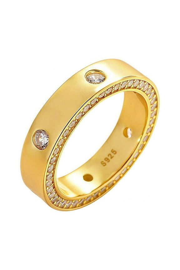 1CT Wedding Band of Double Row Zirconia in Front/Back Pavé & Flush Top Engagement Ring in 925 Silver for Bridal Her Gold Size 8