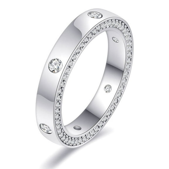 SFTING 1CT Wedding Band of Double Row Zirconia in Front/Back Pavé & Flush Top Engagement Ring in 925 Silver for Bridal Her Silver Size 7