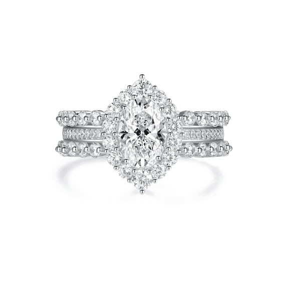 SFTING 3Ct Oval Cut Wedding Engagement Ring Floral Halo for Women 5A CZ Sterling Silver Size 9