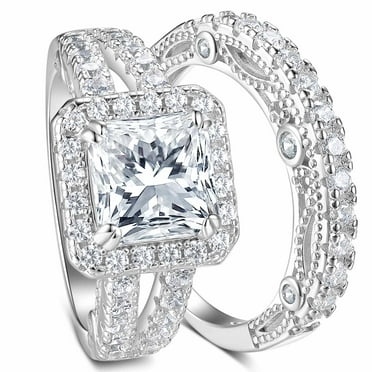 SFTING 4 CT Wedding Sets for Women Bridal Ring Set 925 Sterling Silver 5A CZ Wedding Band Size 7