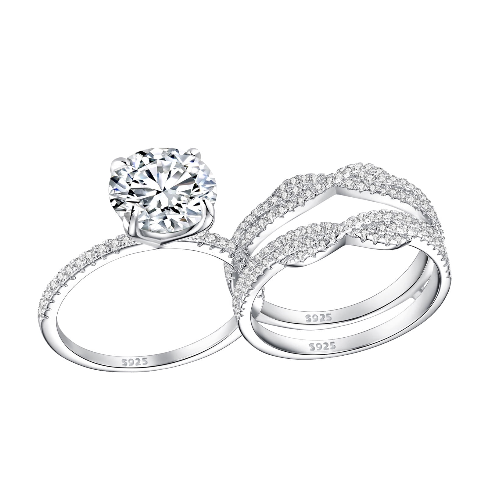 SFTING 4CT Vintage Wedding Ring Guard Enhancers Engagement Rings Set for Women Round Cut 925 Sterling Silver Size 6