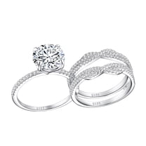 SFTING 4CT Vintage Wedding Ring Guard Enhancers Engagement Rings Set for Women Round Cut 925 Sterling Silver Size 7