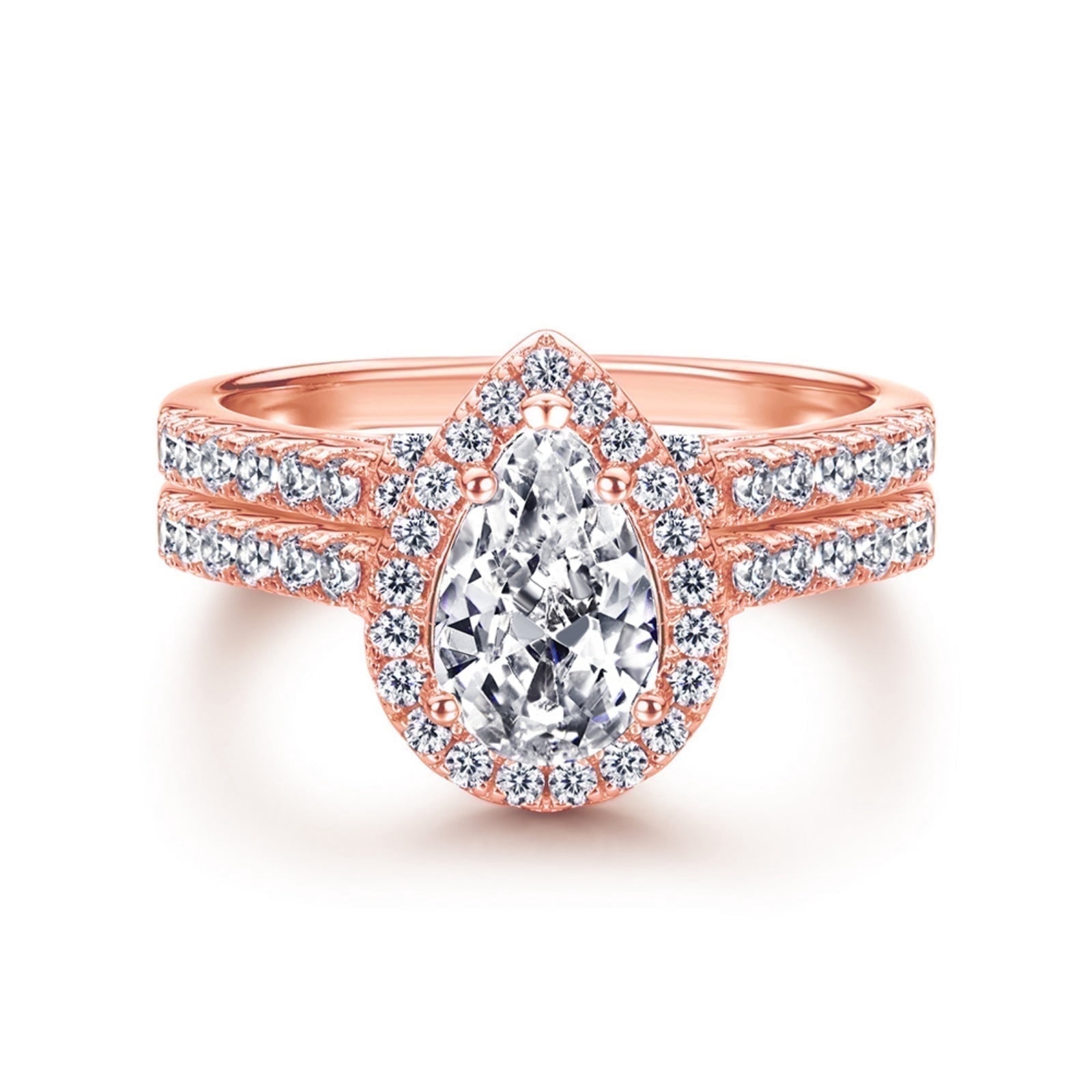 SFTING 925 Sterling Silver Bridal Engagement Wedding Rings Sets for Women Halo Zirconia Rose Gold Size 5