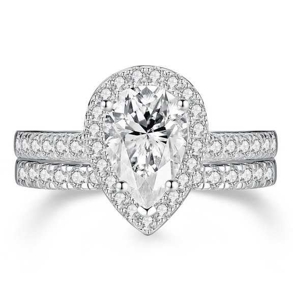 SFTING 925 Sterling Silver Bridal Engagement Wedding Rings Sets for Women Halo Zirconia Size 8