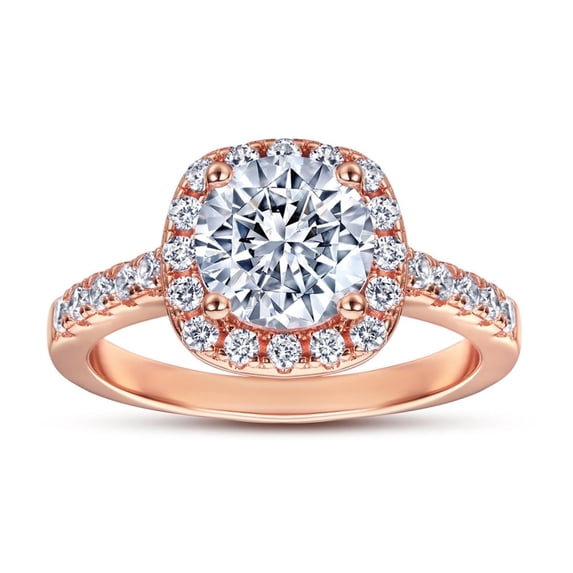 SFTING 925 Sterling Silver Bridal Solitaire Round Engagement Wedding Ring for Women Halo Zirconia 1.2CT Rose Gold Size 7