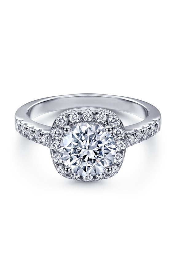 925 Sterling Silver Bridal Solitaire Round Engagement Wedding Ring for Women Halo Zirconia 1.2CT Silver Size 5