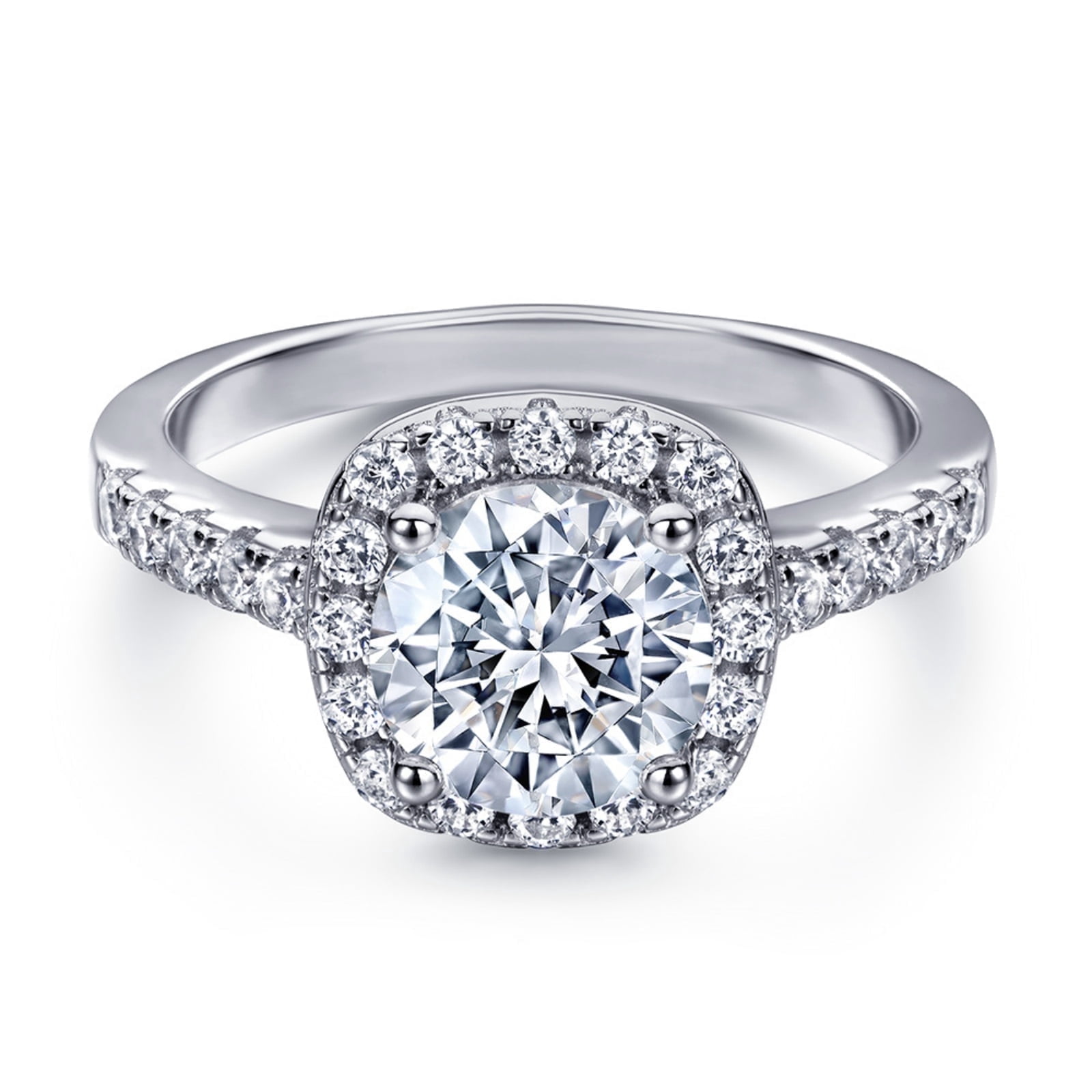 SFTING 925 Sterling Silver Bridal Solitaire Round Engagement Wedding Ring for Women Halo Zirconia 1.2CT Silver Size 8