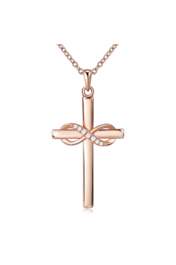925 Sterling Silver Cross Faith Pendant Necklace for Women Infinity Necklace 14K White Gold Plated with 5A Zirconia Rose Gold