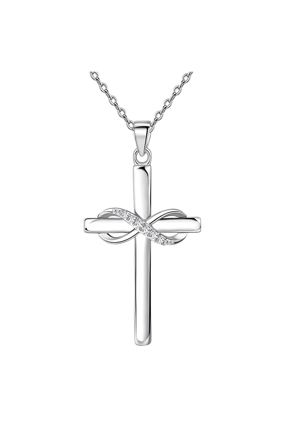 925 Sterling Silver Cross Faith Pendant Necklace for Women Infinity Necklace 14K White Gold Plated with 5A Zirconia