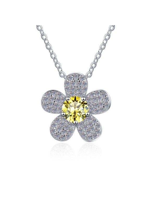 925 Sterling Silver Dainty Camellia Flower Design Pendant With 0.5CT Cubic Zirconia Clavicle Necklace Gift for Women Wife Mom