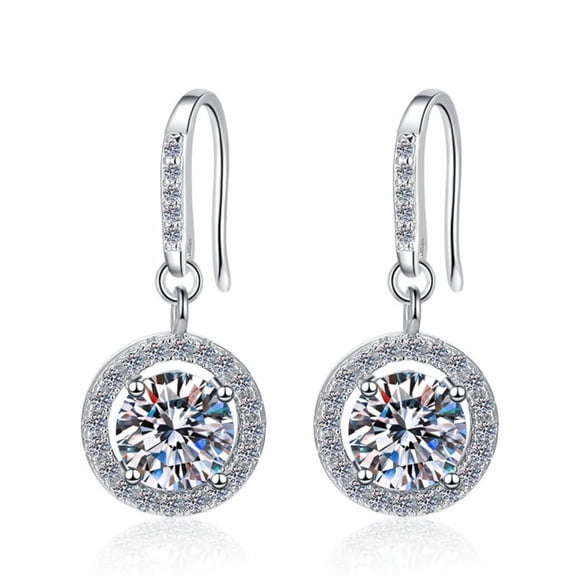 SFTING 925 Sterling Silver Ear Hooks with Four-claw 1Ct Round Cut Cubic Zirconia Halo Drop Earrings for Women Wife