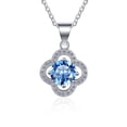 thumbnail image 1 of SFTING 925 Sterling Silver Elegantly Lucky Four Leaf Clover Halo Pendant With 1CT Cubic Zirconia Necklace Gift for Women Wife Mom, 1 of 8