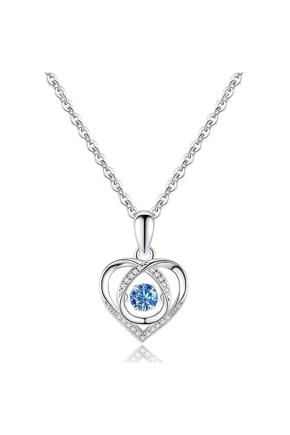 925 Sterling Silver Heart Pendant Necklace Blue Zirconia with 18in Chain Gift for Women
