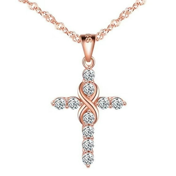 SFTING 925 Sterling Silver High Polished Infinity Cross Pendant With Cubic Zirconia Pave Small Dainty Necklace Gift for Women Wife Mom