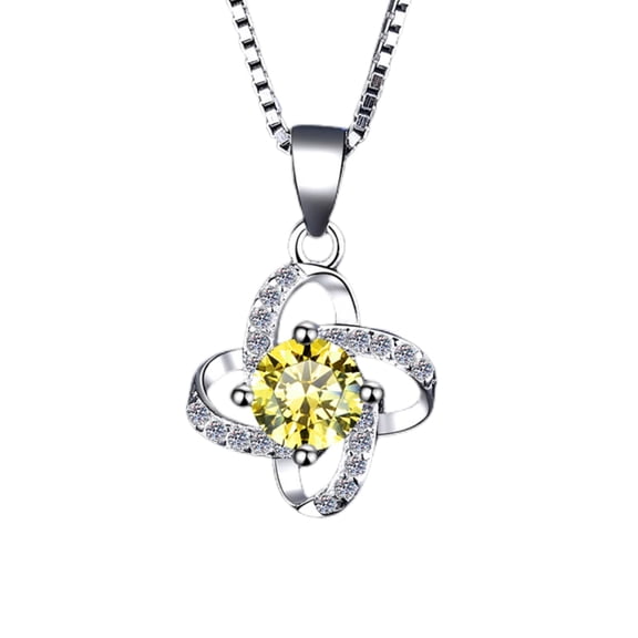 SFTING 925 Sterling Silver Love-Knot Four-Leaf Clover Pendant with 0.5CT Zirconia Birthstone Necklace for Women, Birthday Gift for Mom