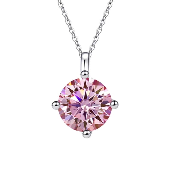 SFTING 925 Sterling Silver Solitaire 2 Carats Four Claws Simple Pendant Necklace and Birthday Stone Pendant for Women