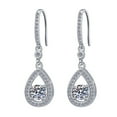 thumbnail image 1 of SFTING 925 Sterling Silver with 1Ct Round Cut Cubic Zirconia Meticulous Teardrop Halo Dangle Earrings for Women Wife Her, 1 of 7