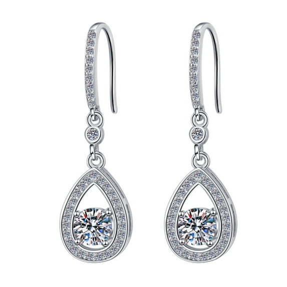 SFTING 925 Sterling Silver with 1Ct Round Cut Cubic Zirconia Meticulous Teardrop Halo Dangle Earrings for Women Wife Her