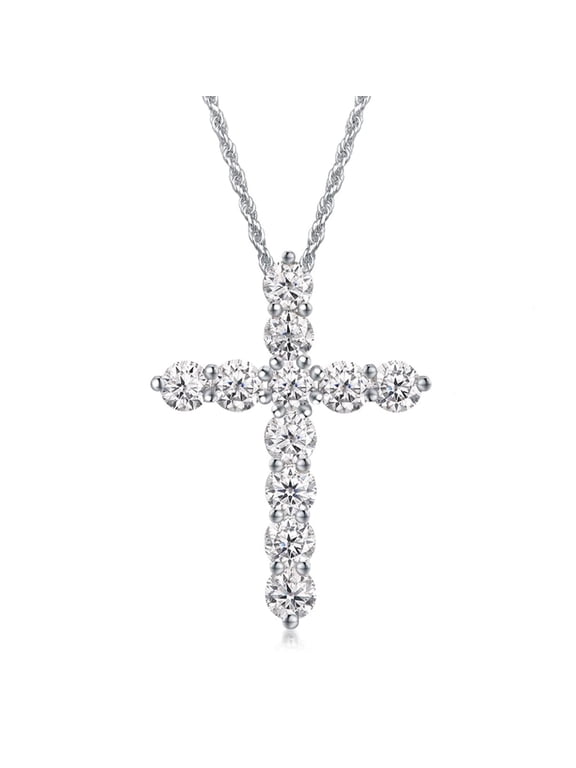 Cross Necklaces for Women 925 Sterling Silver Cross Pendant Cubic Zirconia Religious Trendy Jewelry Christian Gifts